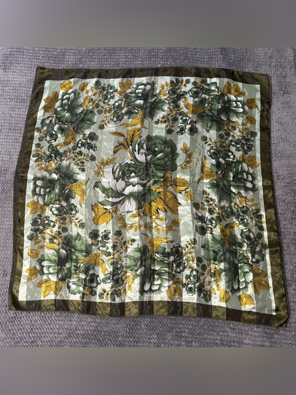 Green & Gold Floral Square Scarf - Unbranded